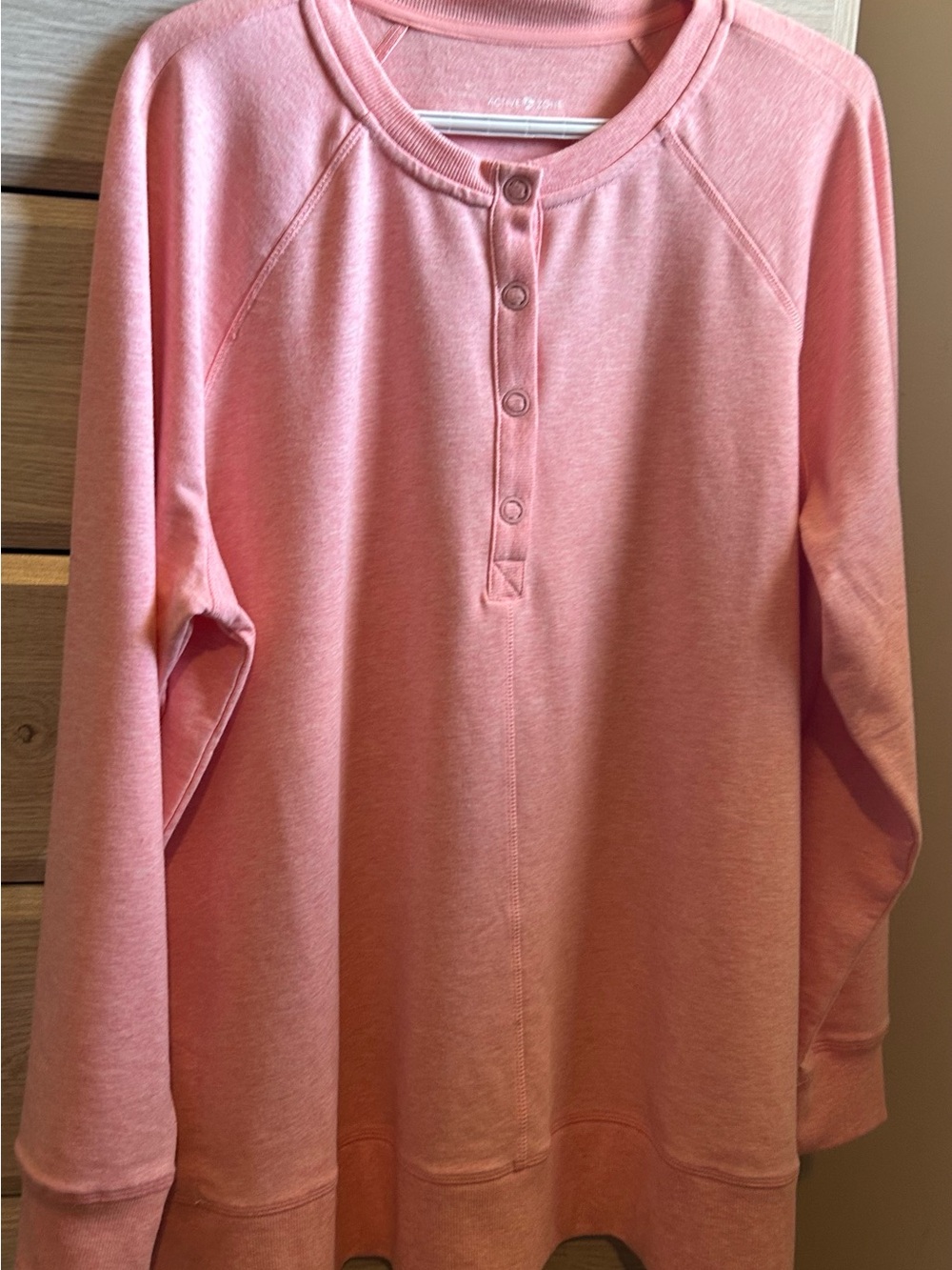 Active USA Coral Pink Henley Crewneck Sweater